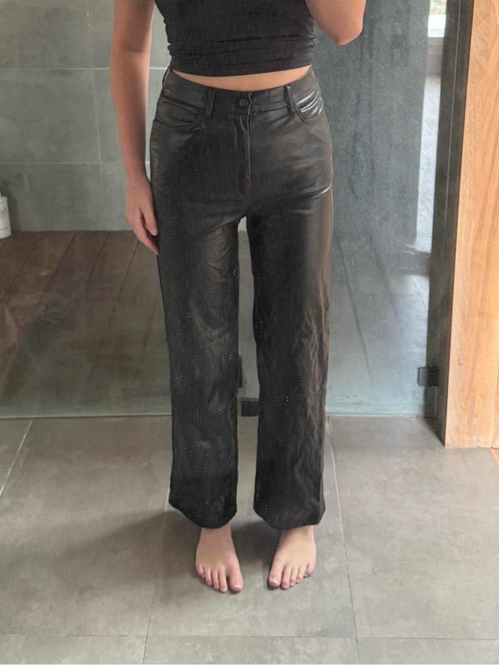 SHEIN Black Straight-Leg Faux Leather Pants